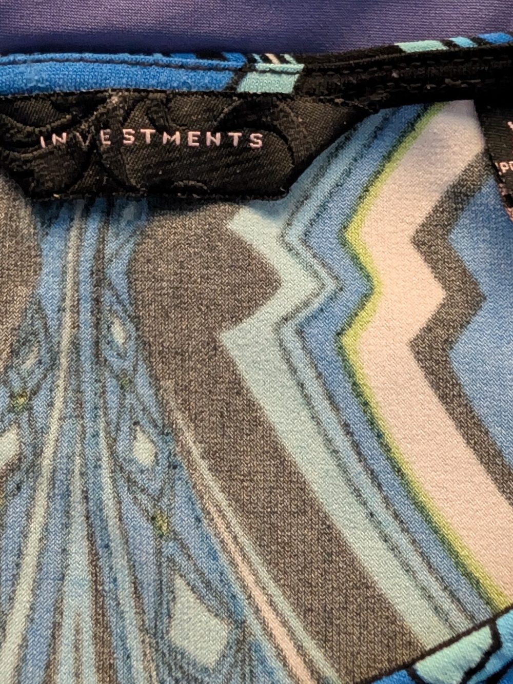 Investments Blue, Black & Green Zigzag Print Top - Picture 3 of 3